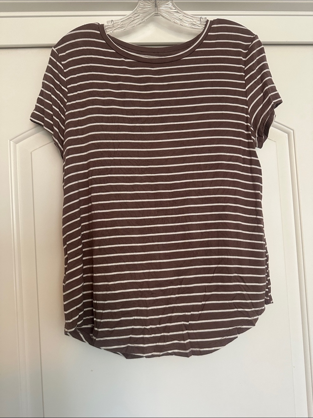 Aeropostale Brown and White Striped Short-Sleeve Tee